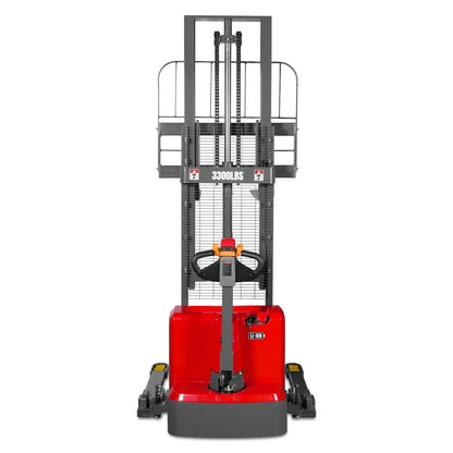 3300lbs Lithium-ion Electric Straddle Stacker, 98" Lift, Adjustable Legs & Forks, F33-98S