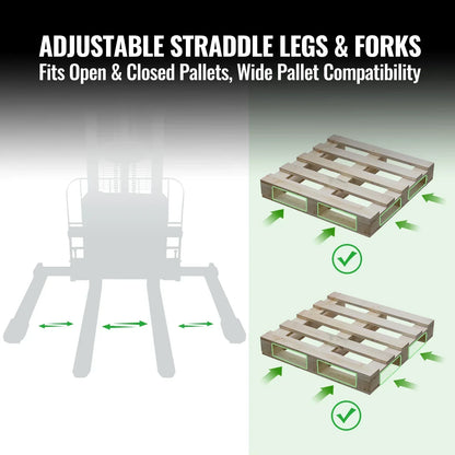 3300lbs Lithium-ion Electric Straddle Stacker, 98" Lift, Adjustable Legs & Forks, F33-98S