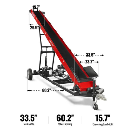 Firewood Conveyor, 7HP 212cc Gasoline Powered Max. 124" Lift Height, 236'' Length, 16" Width, HC2016